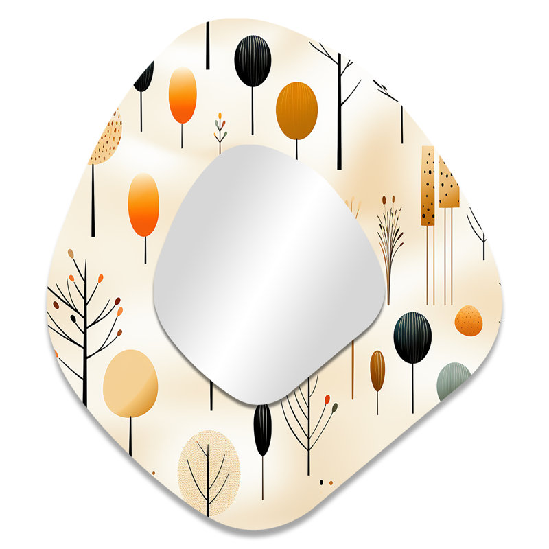 Minimalisme, fougère beige, motif V - miroir unique de forme florale unique, grand miroir mural beige, impression d'art en métal