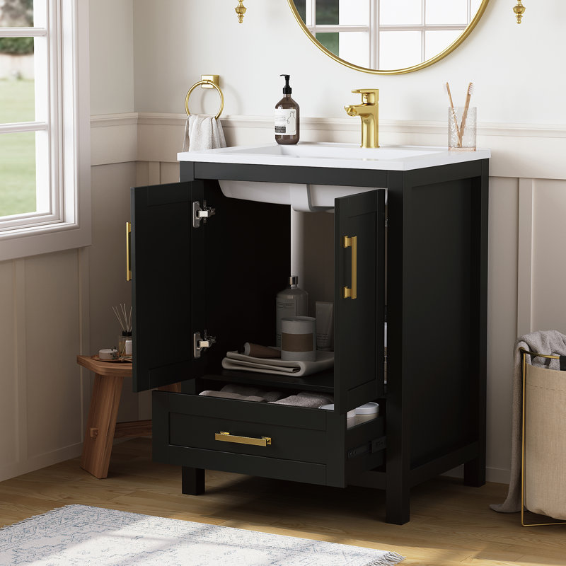 Korde Freestanding Single Bathroom Vanity With Solid Surface Composite Top, 25", Black