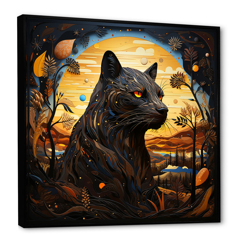 Clair de lune majestueux panthère noire I, Cadre flottant noir, 16" H x 16" W