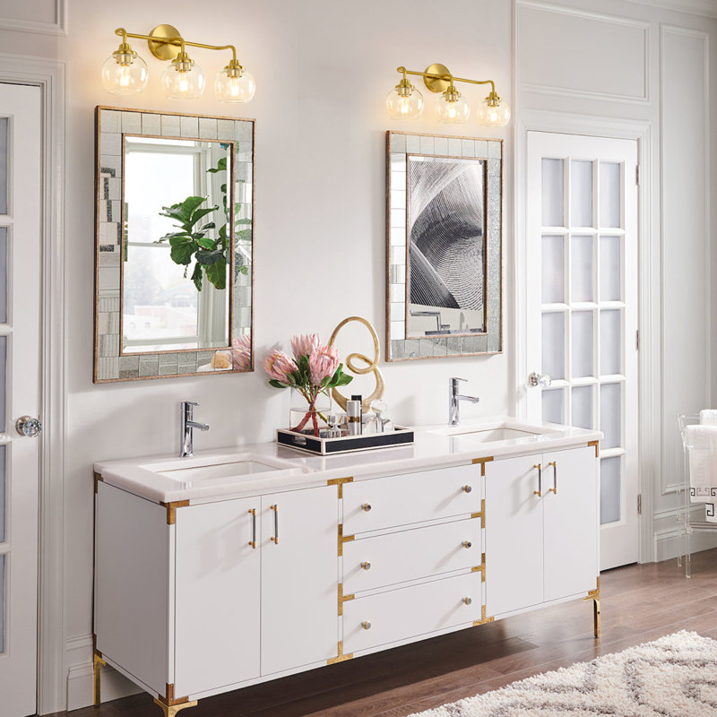 3 Light Diammable Bathroom Vanity Light Gold With Clear Glass, Transparent, Brushed Gold