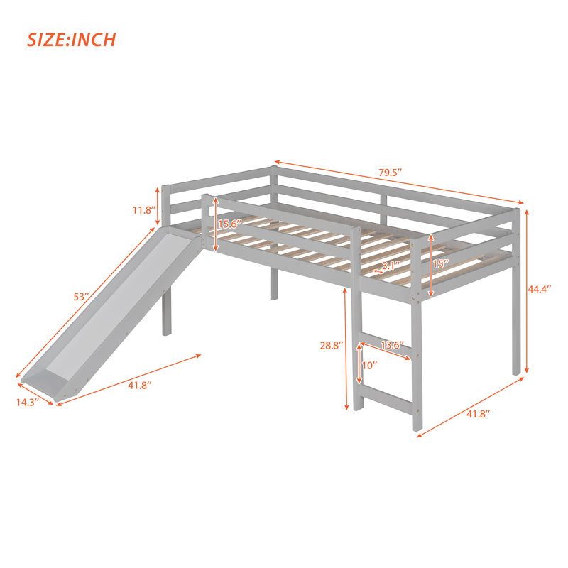 Jacsen Kids Twin Loft Bed, Gray