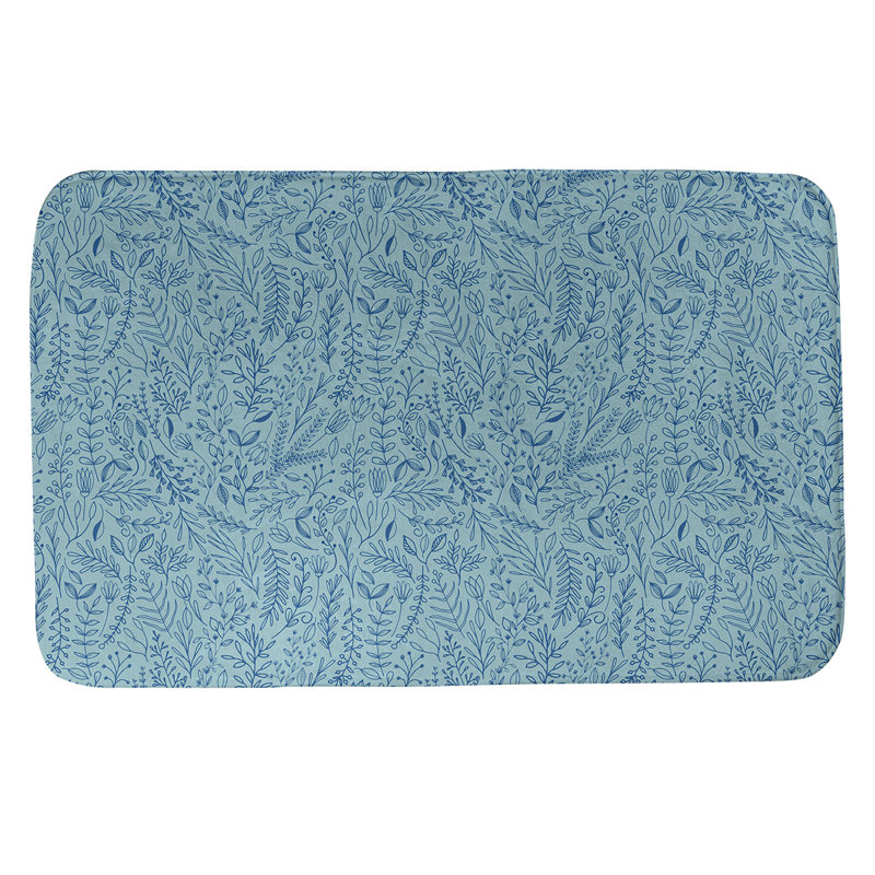 Tapis pour salle de bain floral ditsy Leffel, l 17 po x L 24 po, Bleu