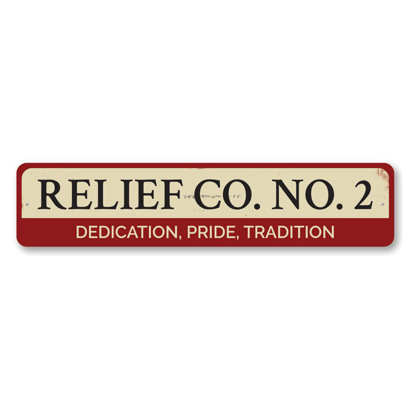 Enseigne en aluminium personnalisée Firehouse Relief Company, H 4 po x l 18 po x P 0,04 po
