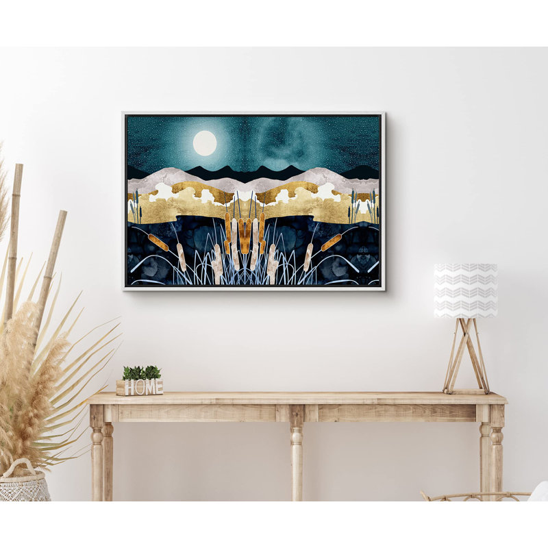 «Symmetric Swamp Marsh Landscape At Night», reproduction d'art sur toile, Blanc, H 24 po x l 36 po x P 1,5 po