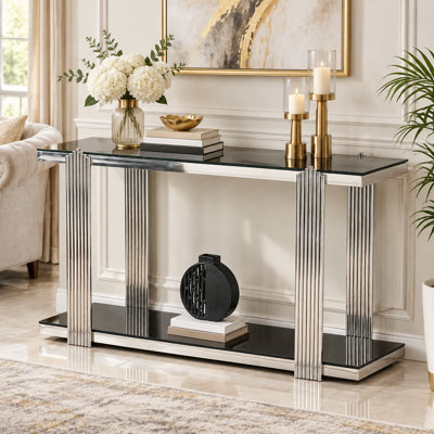 55" 2-Tier Glass Top Console Table