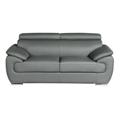 Cuir véritable gris, structure en bois franc séché au four et blocs d'angle renforcés, rembourrage en mousse à 3 couches, pieds en acier inoxydable, bois brésilien massif - gris, fabriqué avec un corps rembourré