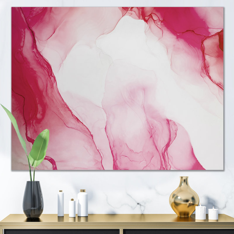 Décoration murale en toile de luxe luxueuse blanc rouge marbré, H 30 po x l 40 po, Toile tendue