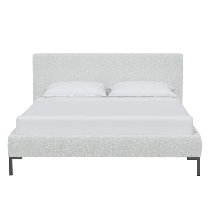 Lit plateforme tapissier Bilkis, Bouclé neige classique, Très grand