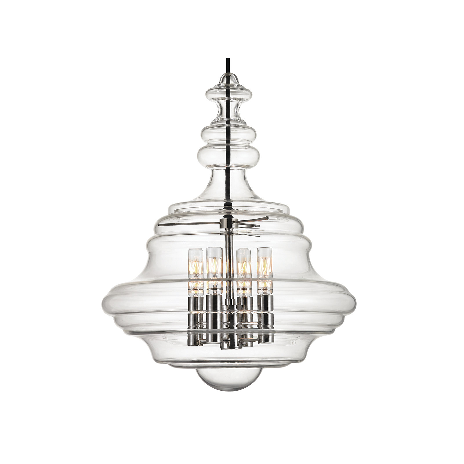Roth 4 Light Glass Pendant, Polished Nickel