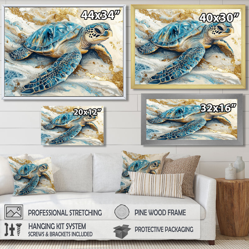 Colen Marble The Turtle S Voyage I - Tortue, art mural, Reproduction encadrée d'une seule photo, Argent argent