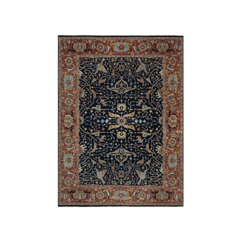 Tapis bleu en laine noué à la main 9 pi x 9 pi 9 pi x 9 pi x 34 pi 935 po