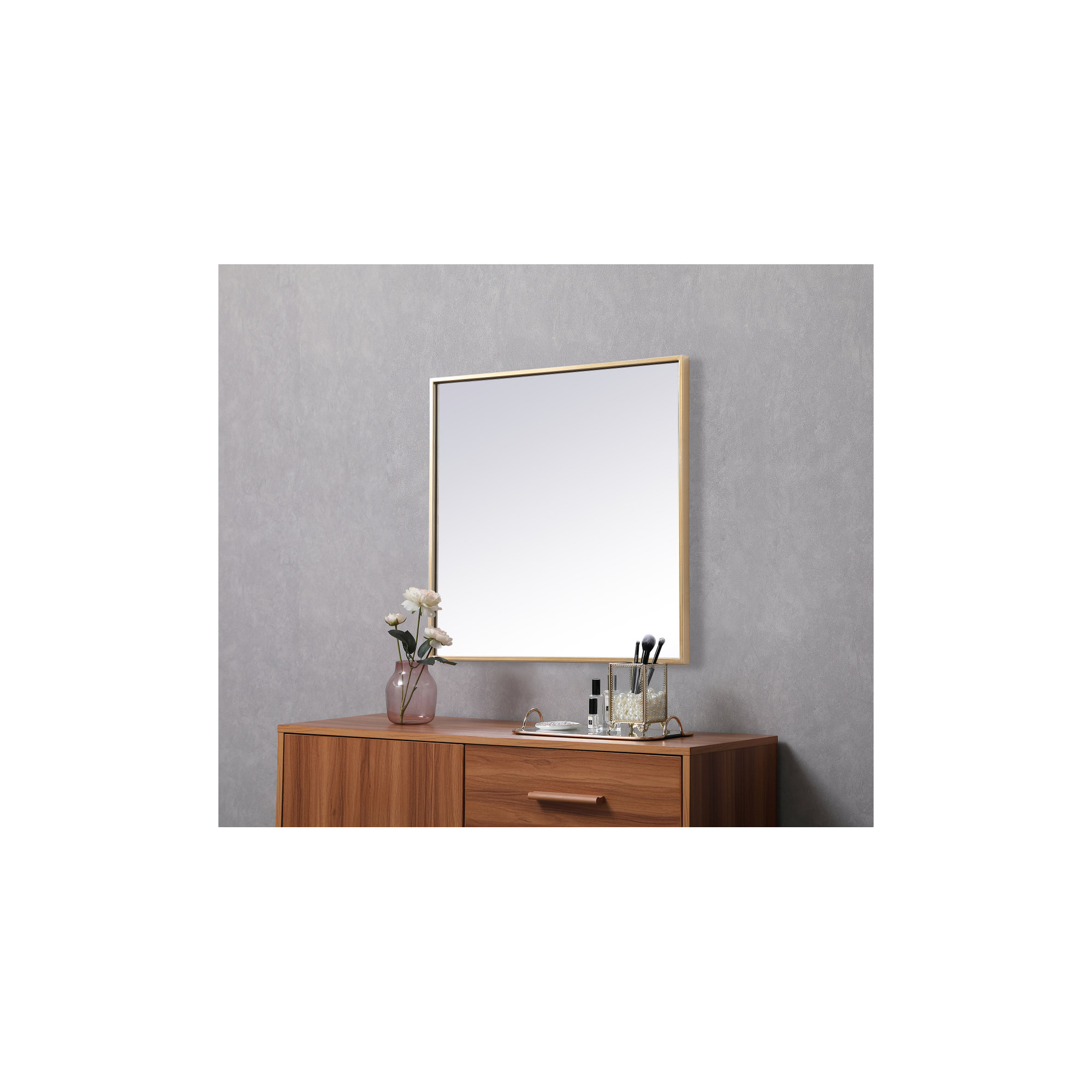 Valparaiso Metal Square Wall Mirror, Brass, 24"  x 24" 