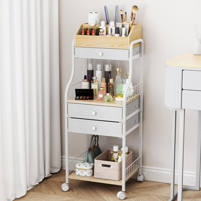 Floor Makeup Organizer Cart - Vanity Skincare Beauty Organizers Makeup Storage with Drawers, Cosmetics Display Cases Holder Nail Cart for Hair Accessories Polish Perfume Make up Brush