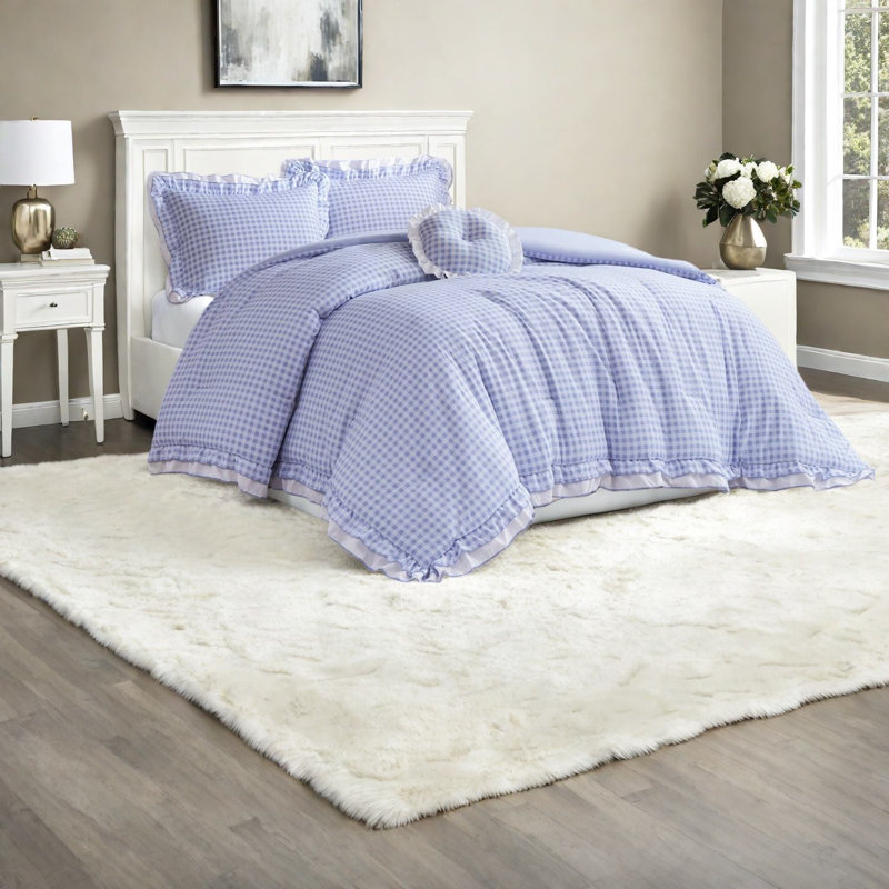 Ensembles de literie en microfibre douce, style grand vichy à volants pour la maison