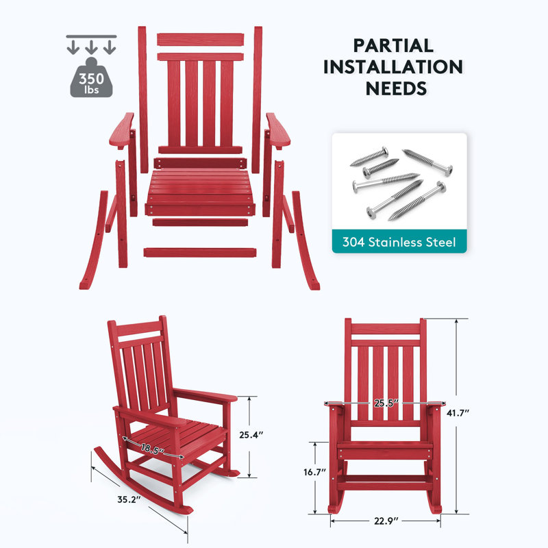 Ensemble de 2 chaises berçantes en PEHD pour l'extérieur, Rouge