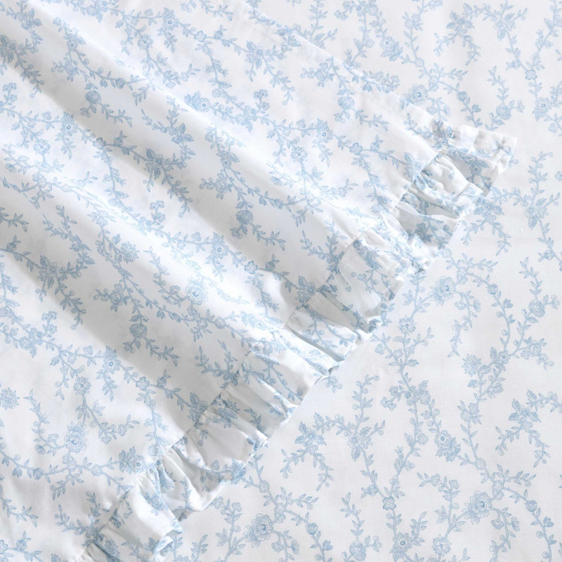 Laura Ashley Printed Cotton Percale 2 Piece Pillowcase Set, King, Victoria Blue