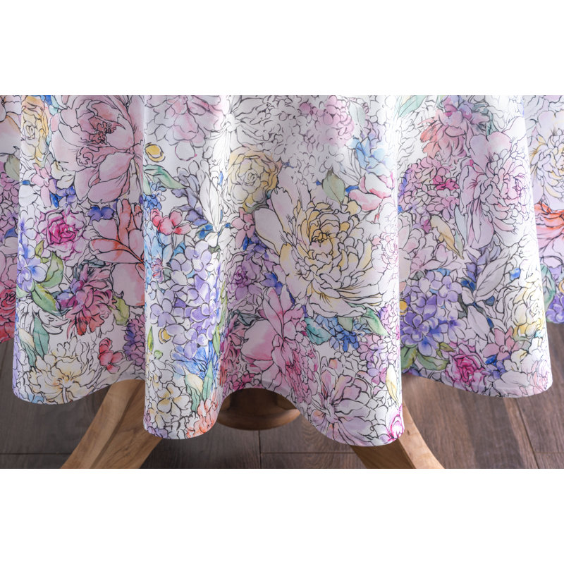 Floral 100% Cotton Round Tablecloth, 63" L x 63" W