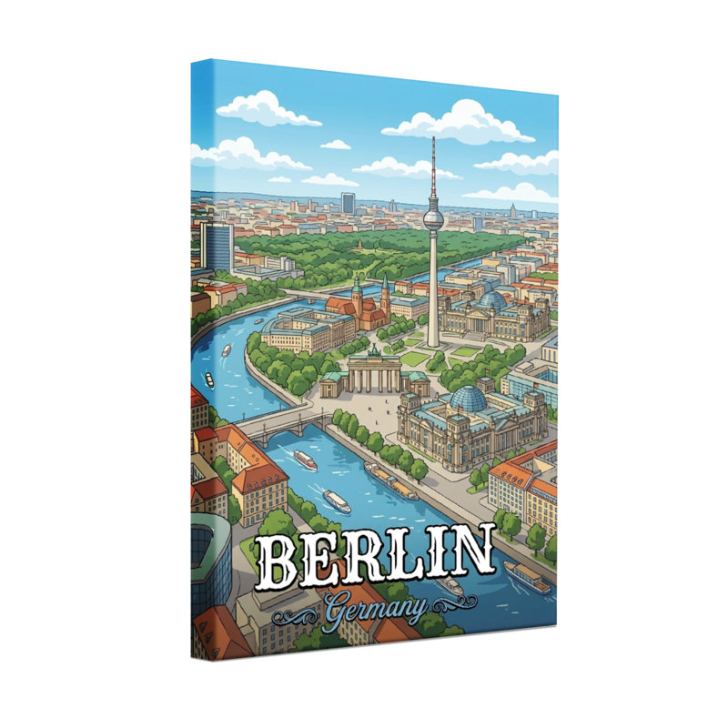 Scènes et paysages urbains Paysage urbain de Berlin avec tour et rivière, H 24 po x l 16 po