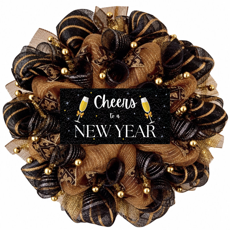 Couronne du Nouvel An «Cheers to a New Year» or et noir