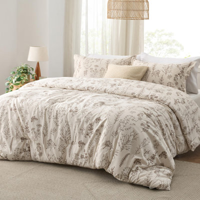 Bedsure King Comforter Set – 3-Piece Beige Botanical Floral Bedding, Reversible Soft Comforter with 2 Pillow Shams, Perfect for Spring Refresh & Cozy Bedroom Decor