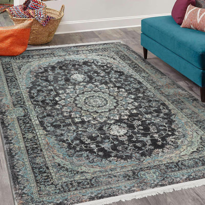 Tapis noir infroissable tissé à plat pour le salon, le couloir