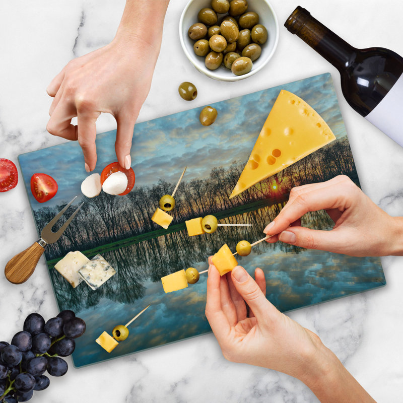 Ambesonne Colorful Cutting Board Large Size Boho Sunset Multicolor