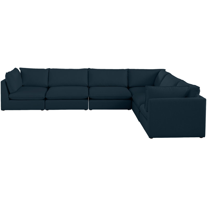 Tupman Upholstered L-Shaped Sectional Reversible, Navy Linen Textured Fabric