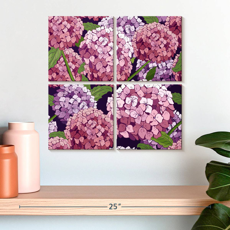 Hortensias roses et mauves Harnek, H 18 po x l 18 po