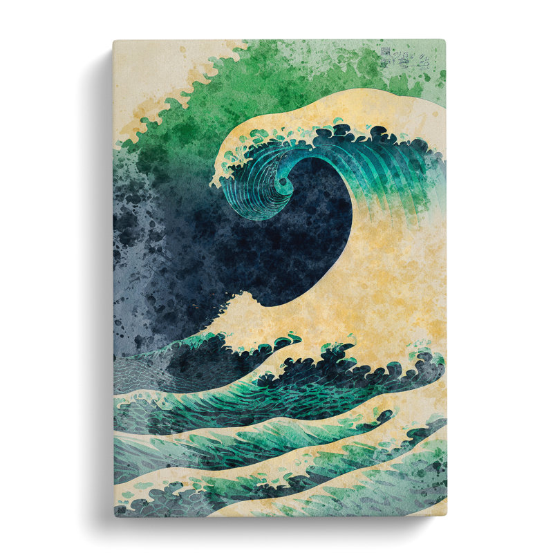 Watercolour Japanese Wave No.5 - Wall Art, Wrapped Canvas, 60cm H x 40cm W, No Matte