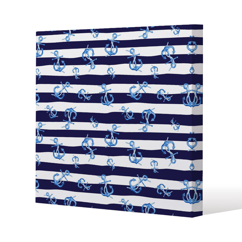 Anchors on Striped Background Slim Style Canvas Print, 30 cm H x 30 cm W