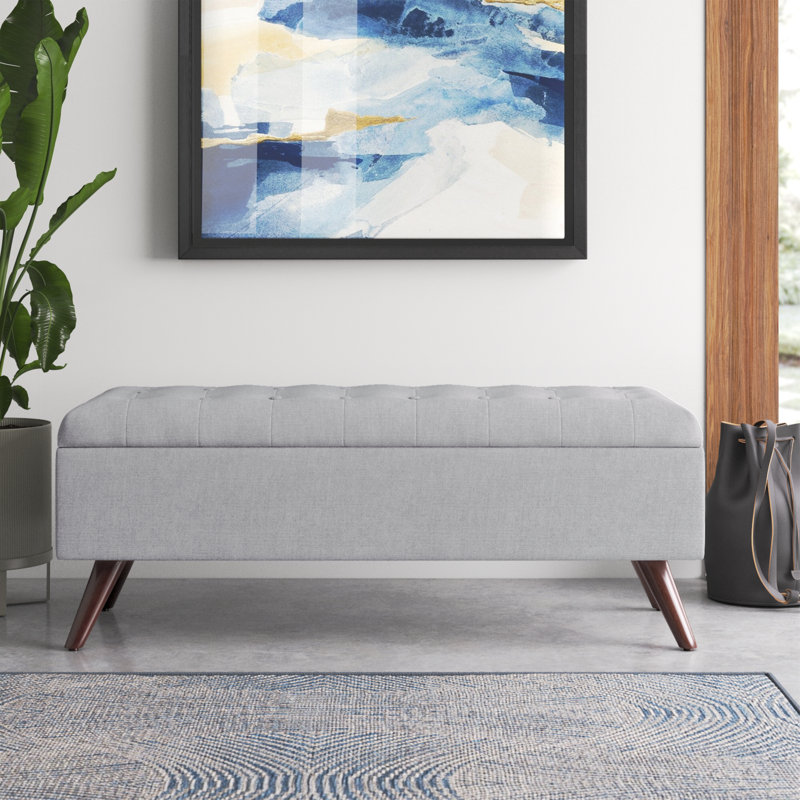 Ataru Modern Tufted Upholstered Storage Bench, Gray Woven