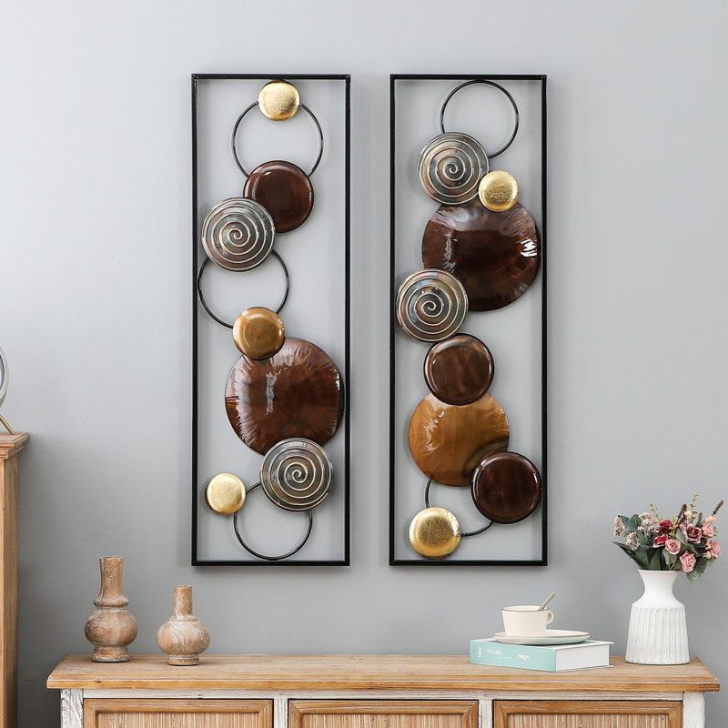 Caiene Handmade Modern Abstract Wall Decor on Metal, Black/Brown/Gold