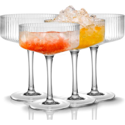 4 Pcs Ribbed Coupe Glasses, 10 Oz Vintage Coupe Glass Set, Unique Martini Glass, Classic Cocktail Galssware, Bar Drinking Glasses Set Pefect For Cocktail, Wine, Champagne & Gift