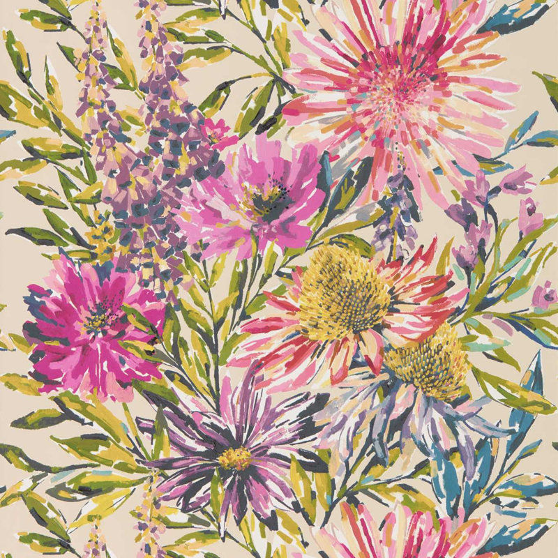 Floreale 10.05m x 68.6cm Wallpaper Roll, Tangerine/Fuchsia