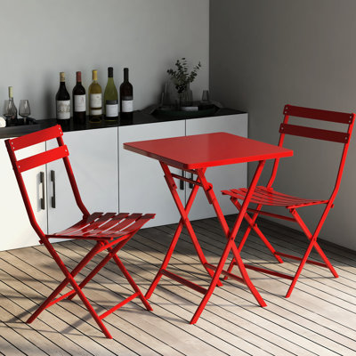 Red Red Patio Bistro - Table et chaises pliantes. Fabrication en métal. Scratch rouille. Assemblage facile. Capacité de 330 livres. Économie d'espace pour les bistro, balcons 3 pièces. Fabrication. Économie. Idéal