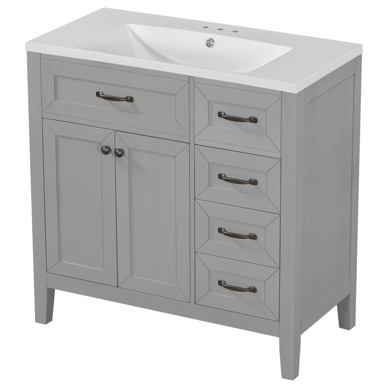 36" Bathroom Vanity With Sink Combo Bathroom Cabinet With Drawers, Solid Frame And MDF Board, Gray, Black