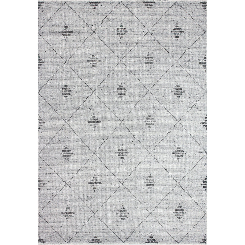 Rainie Geometric Handmade Hand-Loomed Wool Area Rug in Gray/Dark Gray, Rectangle 3'6" x 5'6"