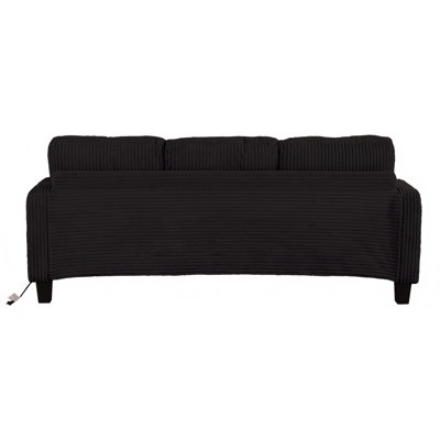 Canapé 84 po en velours côtelé avec ports de charge USB, porte-gobelets intégrés et poches latérales - Canapé de salon rembourré