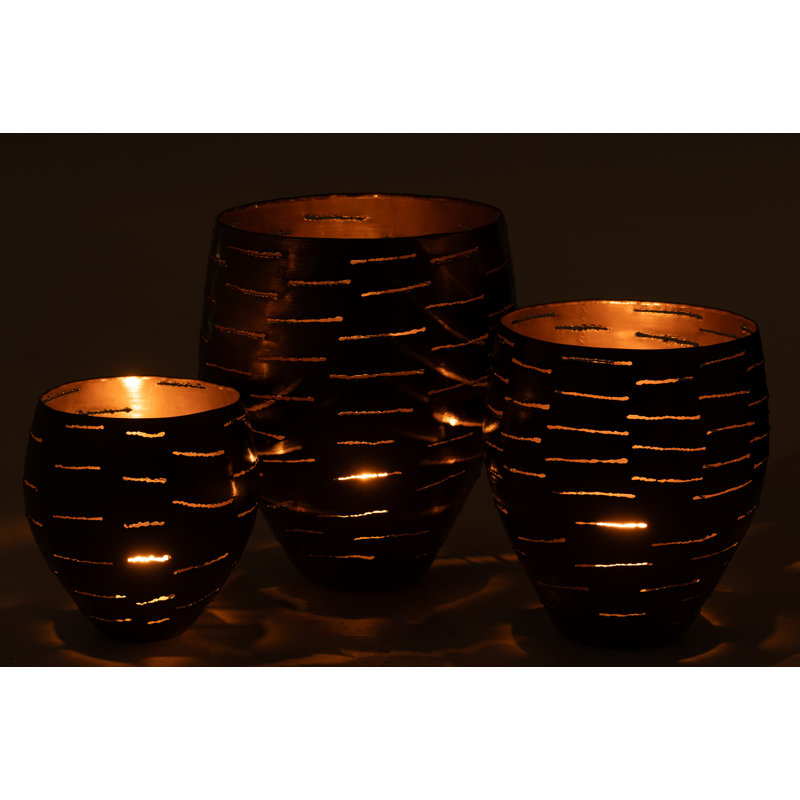 3 Piece Glass Hurricane Set, Black