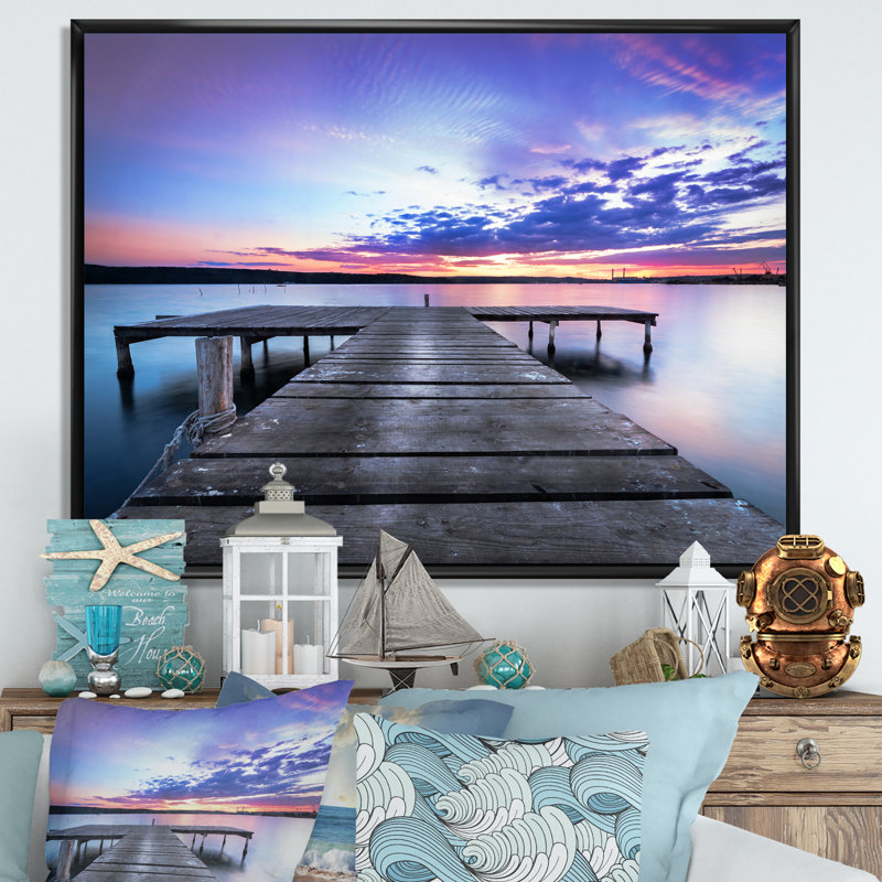 Décoration murale en bois, jetée en bois sur un ciel bleu - Nautique et bord de mer, H 34 po x l 44 po x P 1,5 po
