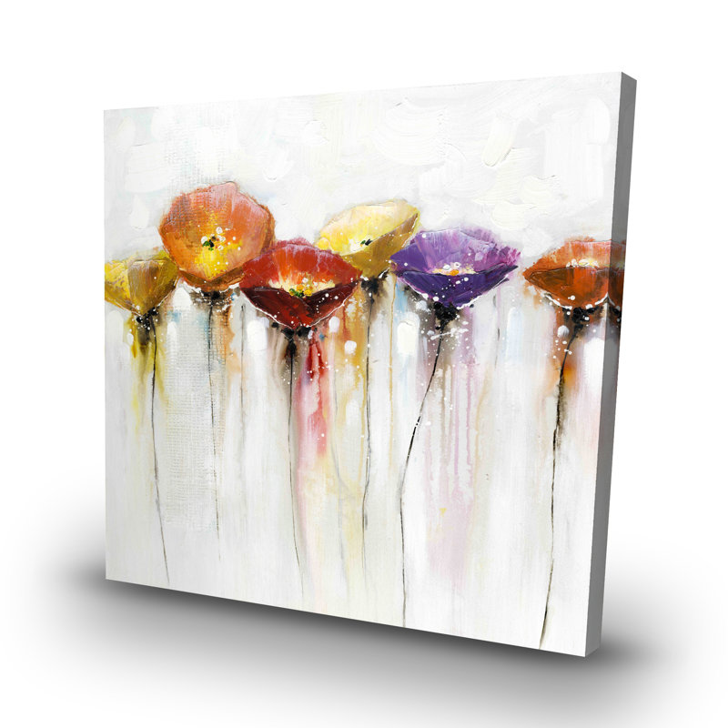 Multiple colorful abstract flowers - 32"x32" art on canvas