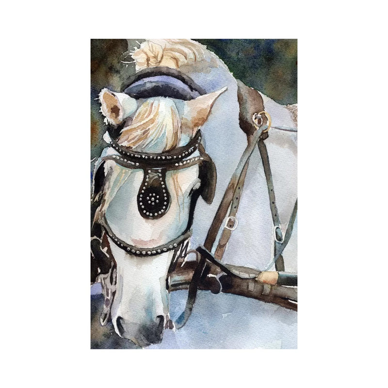White Percheron In Charleston by Rachel Parker - Painting on Canvas, 30.48 cm H x 45.72 cm W, Wrapped Canvas