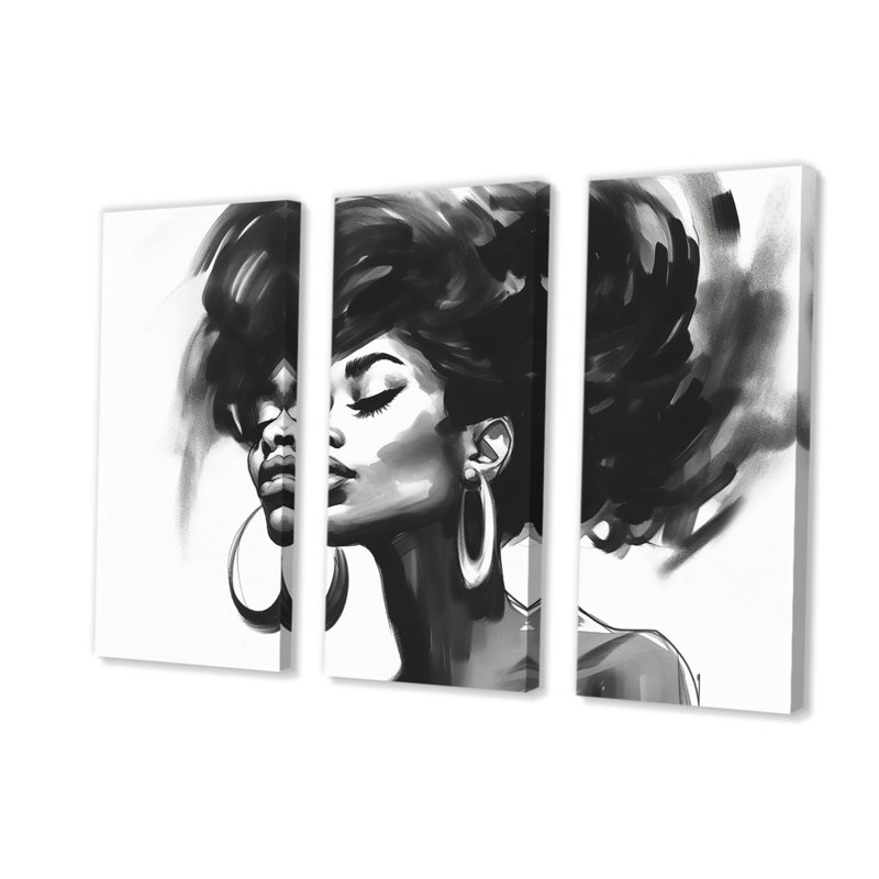 «Black and White», femme afro-américaine III sur toile, reproduction de 3 pièces, H 32 po x l 48 po x P 1 po