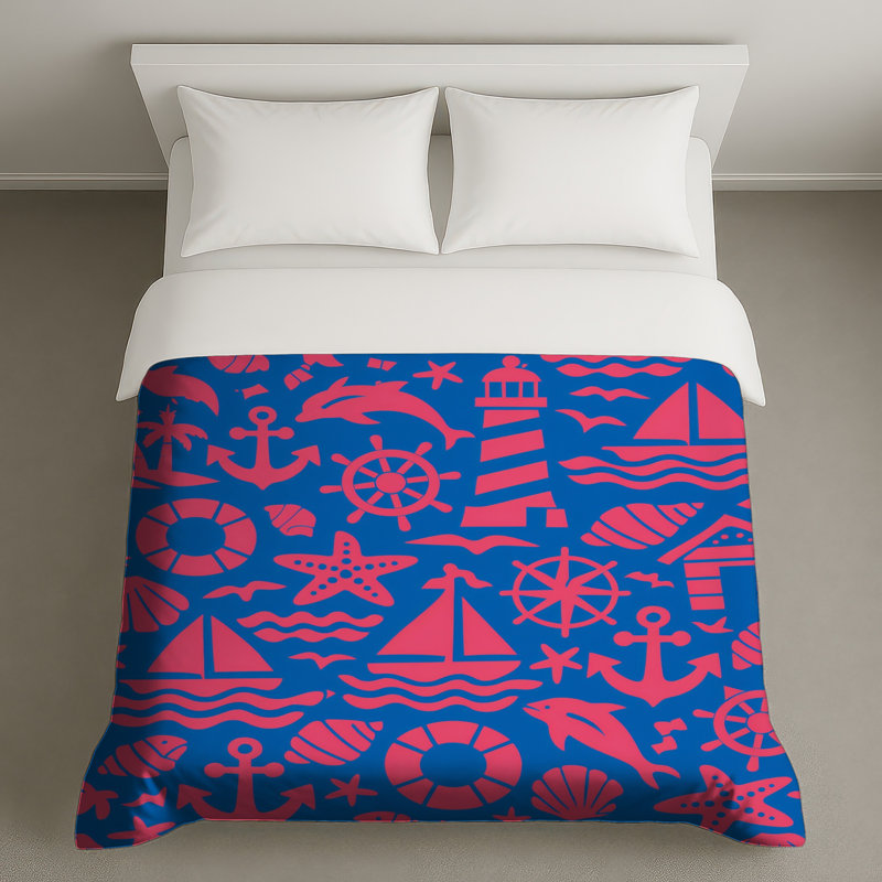 Housses de couette à motif d'icônes nautiques, Lit simple