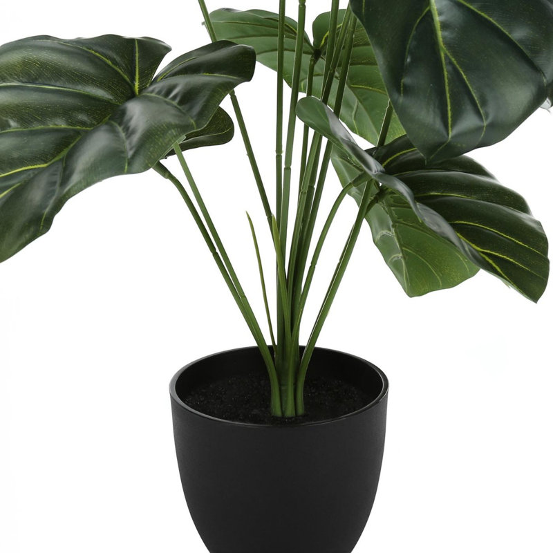 24" Tall Green Alocasia Faux Plant in Black Pot