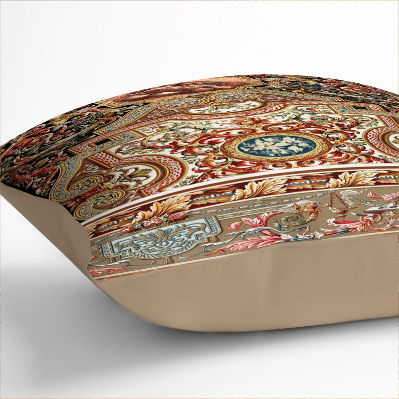 A 17th Century Pattern Square Throw Cushion, 40 x 40 cm, Stone