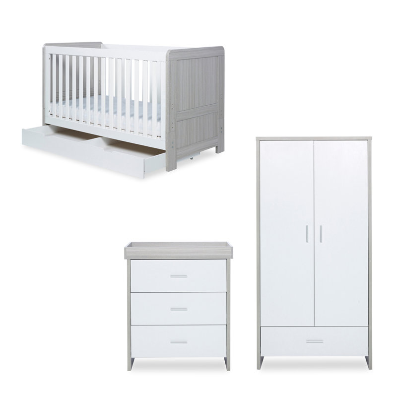 Pembrey 3 Piece Furniture Set, Under Drawer and Premium Sprung Mattress, Ash Gray/White