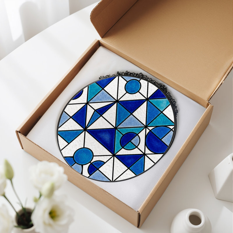 Vitrail géométrique bleu 7,8 po, H 7,8 po x l 7,8 po