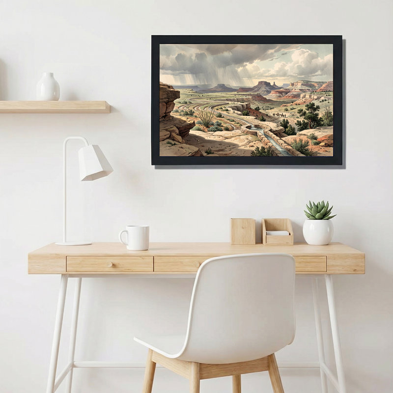 Tableau sur toile représentant un paysage vintage de canyon désertique avec des cavaliers, 20"H x 30"W