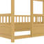 Lit simple au sol en bois avec cadre de toit de maison, garde-corps de clôture (simple, naturel)-352129284